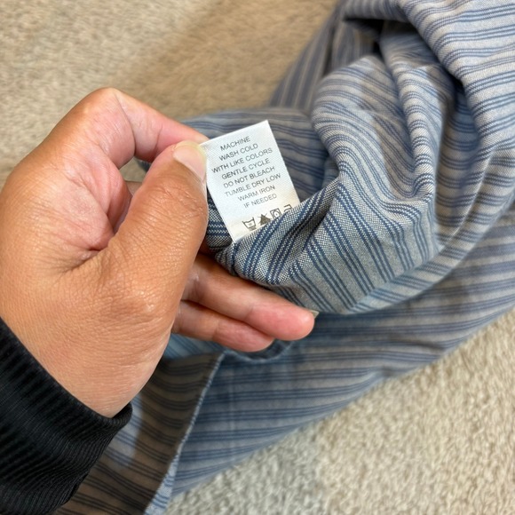 Todd Snyder Mens XL Blue Stripe Band Collar Button Up Shirt Tailored Quality - Picture 7 of 14